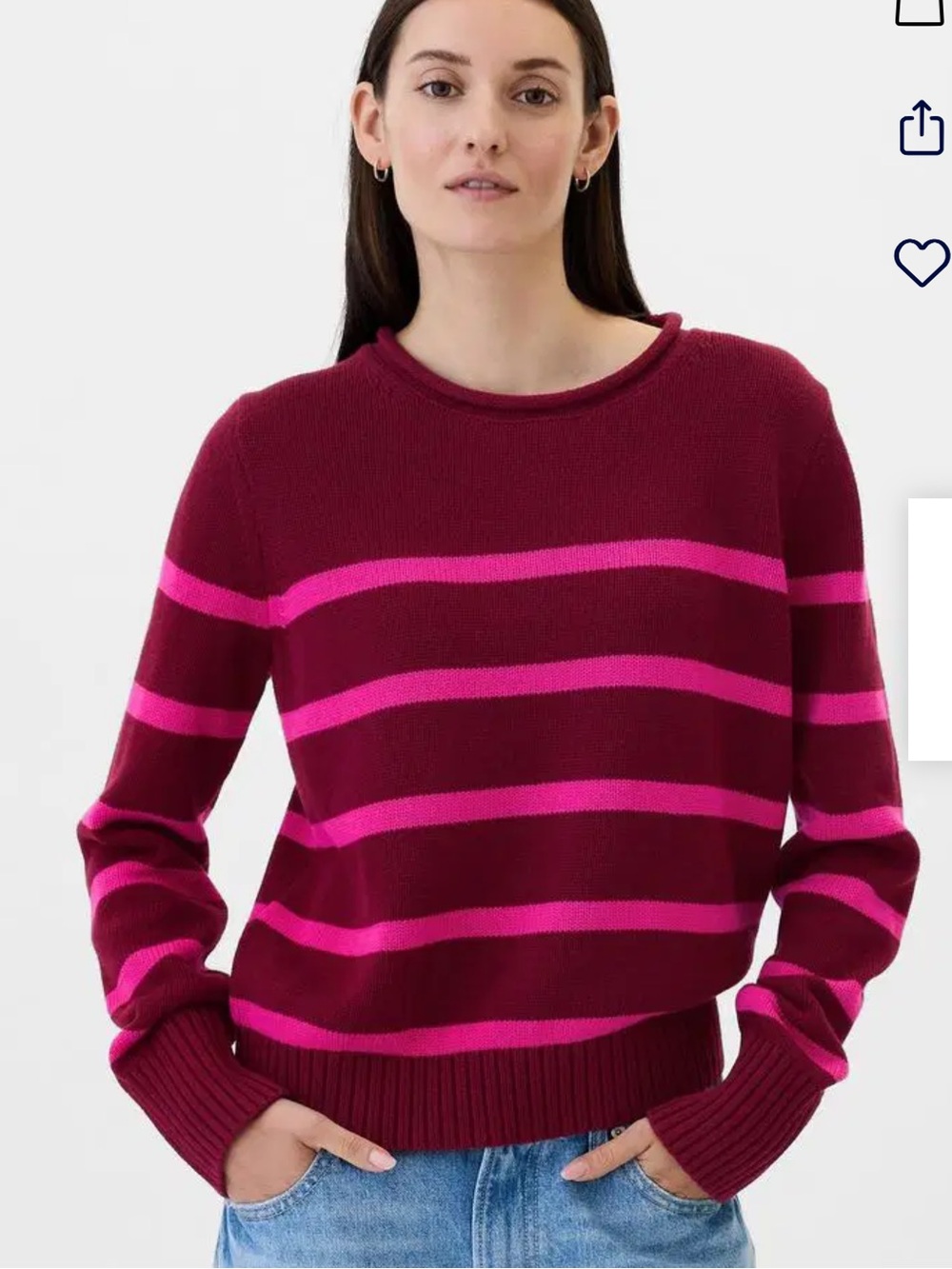 Gap Cotton Roll-Neck Sweater Striped Red Pink